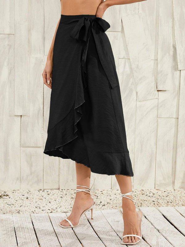 One Piece Tie Long Skirt Irregular Cover Hip Solid Color SkirtTHE QUEEN RUNWAY