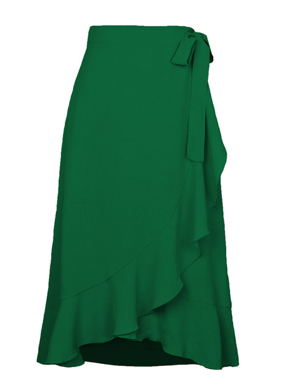 One Piece Tie Long Skirt Irregular Cover Hip Solid Color SkirtTHE QUEEN RUNWAY