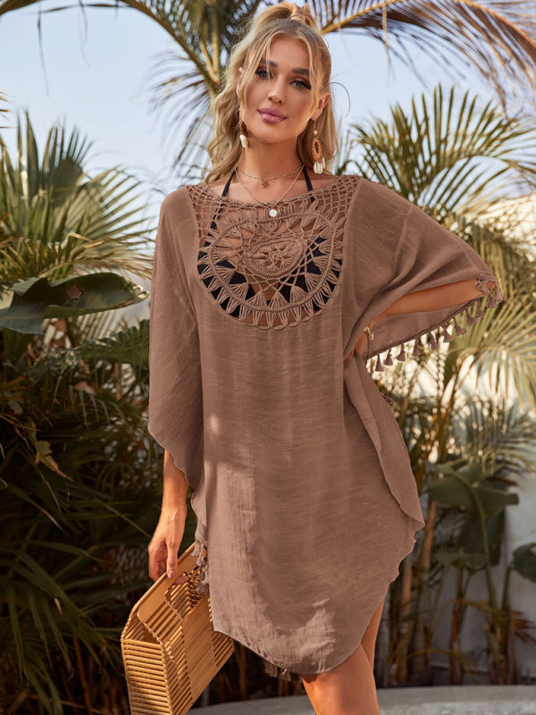 Sexy off-shoulder hollow loose tassel bikini with ins wind and beach bTHE QUEEN RUNWAY