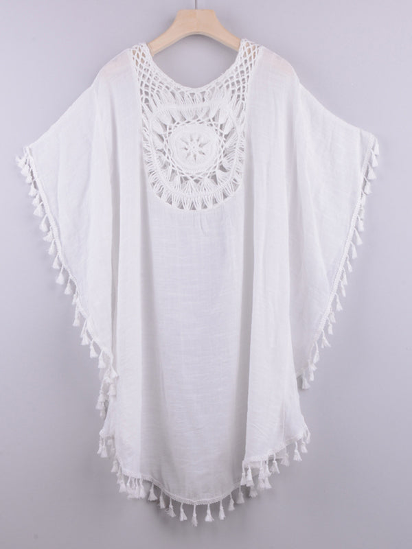 Sexy off-shoulder hollow loose tassel bikini with ins wind and beach bTHE QUEEN RUNWAY