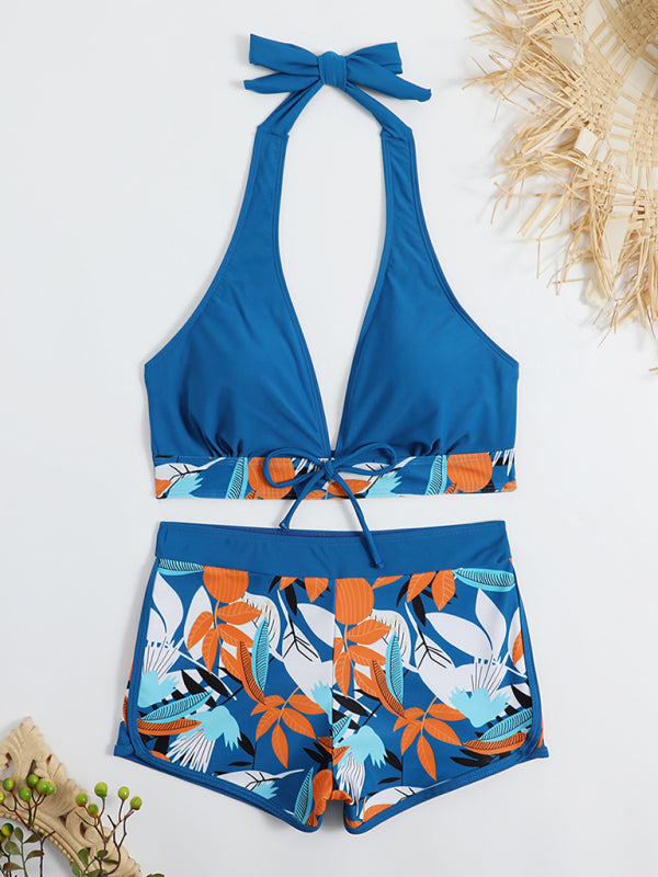 Swimsuit Women's Split High Waist Boxer Ties Printed Solid Color StitcTHE QUEEN RUNWAY