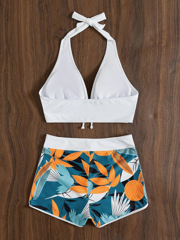 Swimsuit Women's Split High Waist Boxer Ties Printed Solid Color StitcTHE QUEEN RUNWAY