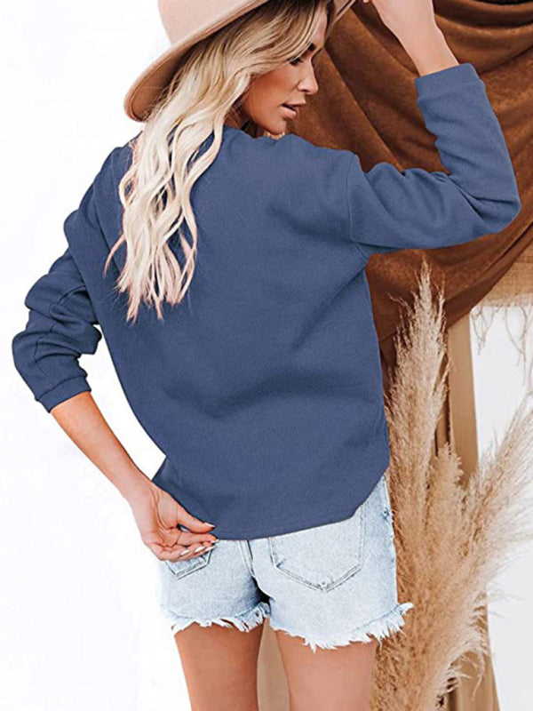 Women's Clothes Amazon Hot Style V-neck Solid Color Long-sleeved Top TTHE QUEEN RUNWAY