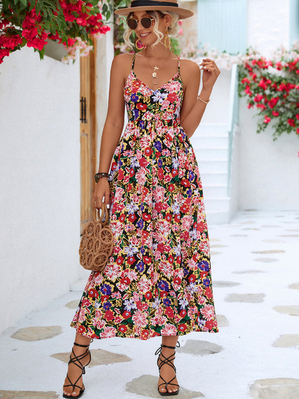 Women's Floral Backless Slit Slip DressTHE QUEEN RUNWAY