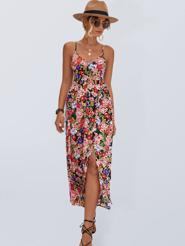 Women's Floral Backless Slit Slip DressTHE QUEEN RUNWAY