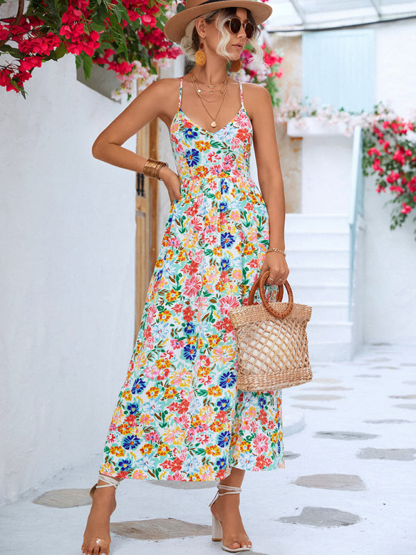 Women's Floral Backless Slit Slip DressTHE QUEEN RUNWAY