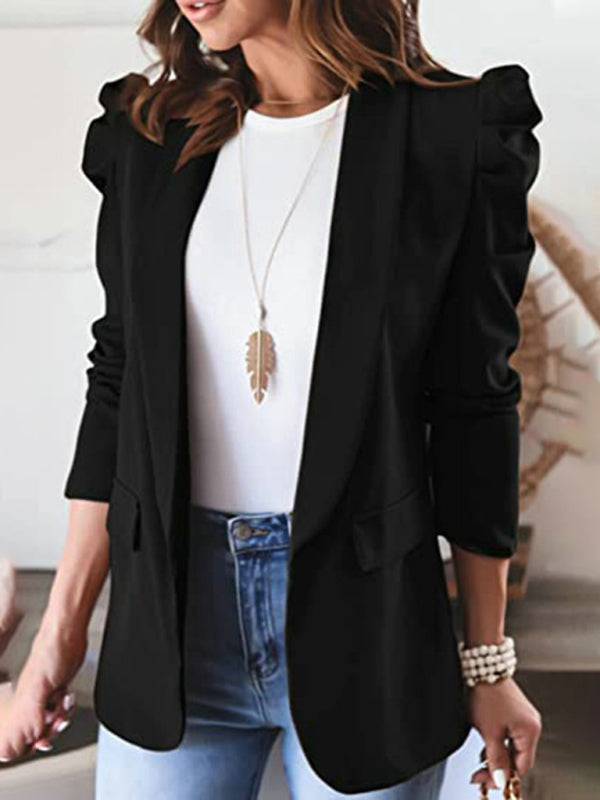 Women's casual commuting long-sleeved shoulder pad puff sleeve slim suit - THE QUEEN RUNWAY