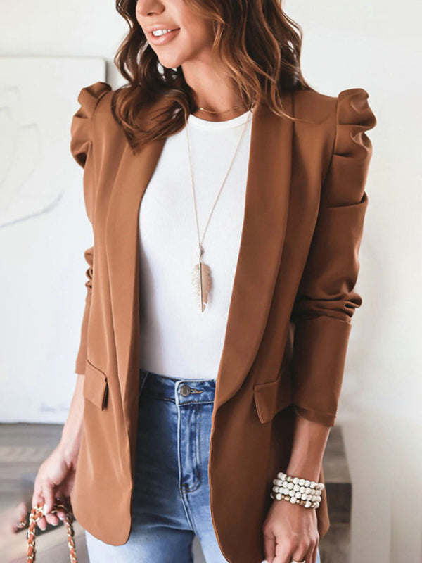 Women's casual commuting long-sleeved shoulder pad puff sleeve slim suit - THE QUEEN RUNWAY