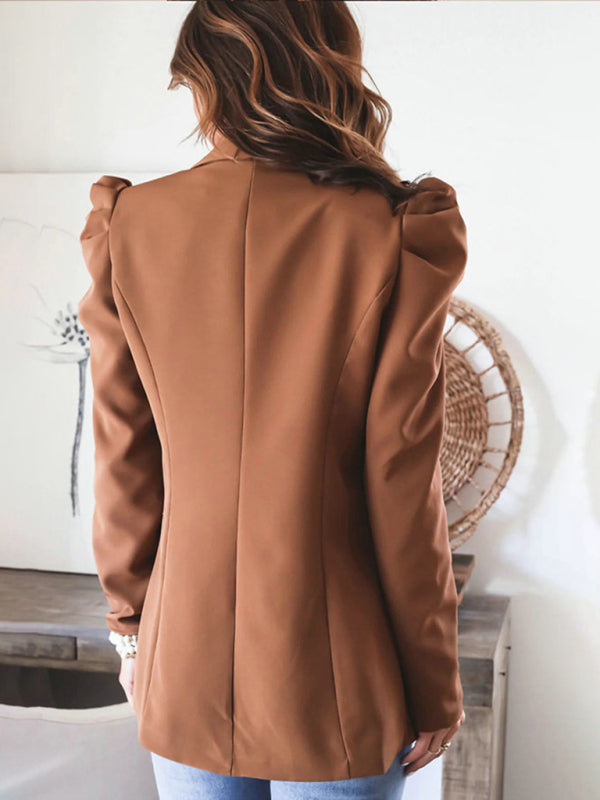 Women's casual commuting long-sleeved shoulder pad puff sleeve slim suit - THE QUEEN RUNWAY