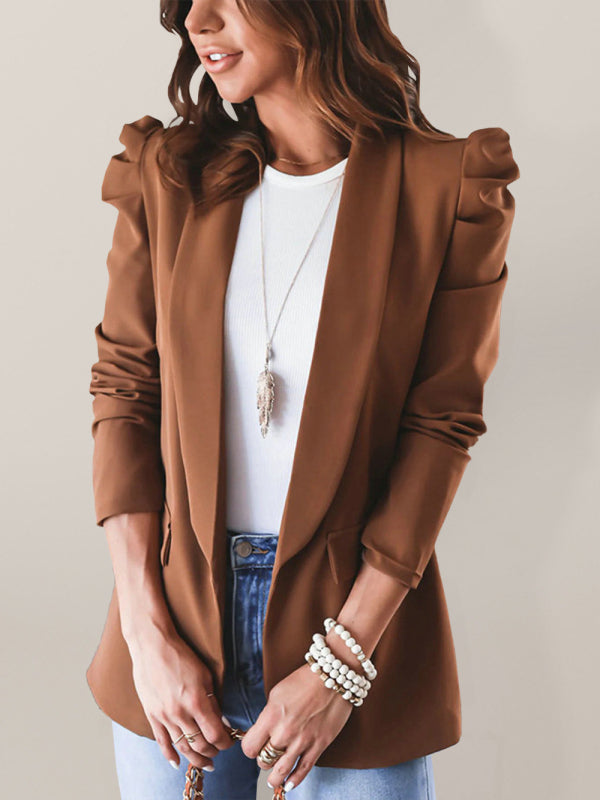 Women's casual commuting long-sleeved shoulder pad puff sleeve slim suit - THE QUEEN RUNWAY