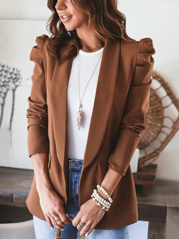 Women's casual commuting long-sleeved shoulder pad puff sleeve slim suit - THE QUEEN RUNWAY