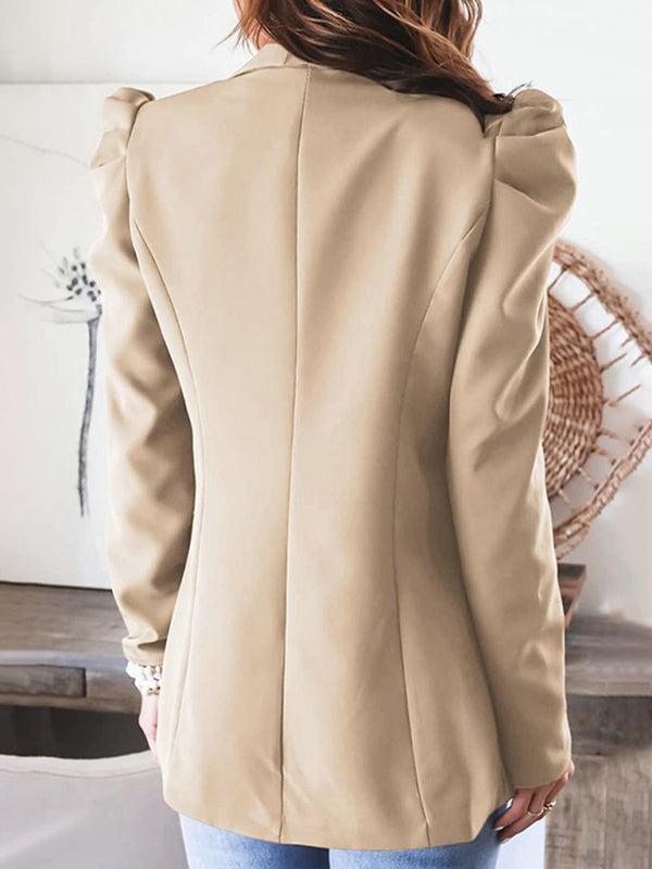Women's casual commuting long-sleeved shoulder pad puff sleeve slim suit - THE QUEEN RUNWAY
