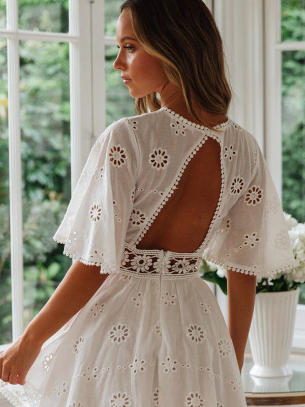 Women's Woven Sexy Open Back Hollow Fringed DressTHE QUEEN RUNWAY