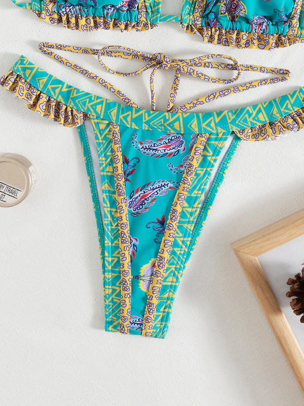 Women's ethnic print halter neck tie bikiniTHE QUEEN RUNWAY