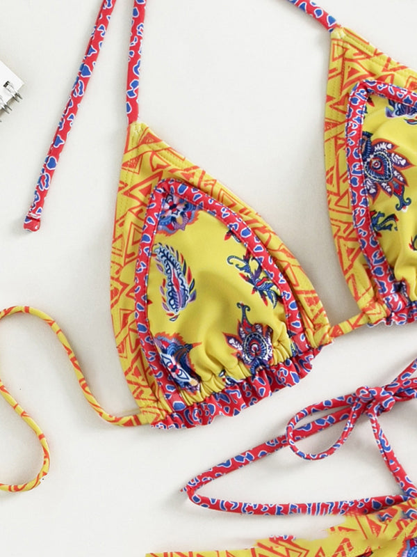 Women's ethnic print halter neck tie bikiniTHE QUEEN RUNWAY