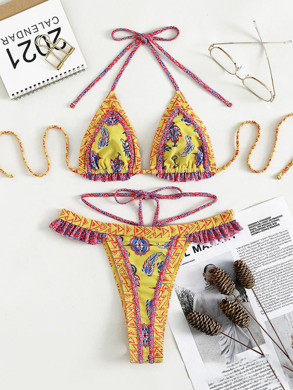 Women's ethnic print halter neck tie bikiniTHE QUEEN RUNWAY