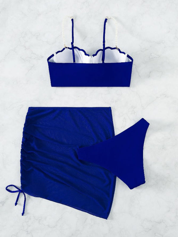 Women's solid color shell shape bikini three-piece setsTHE QUEEN RUNWAY
