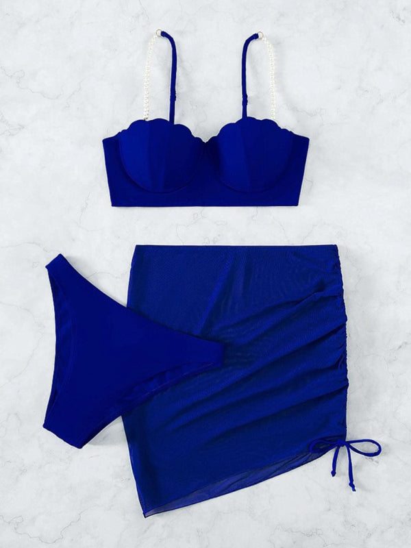 Women's solid color shell shape bikini three-piece setsTHE QUEEN RUNWAY