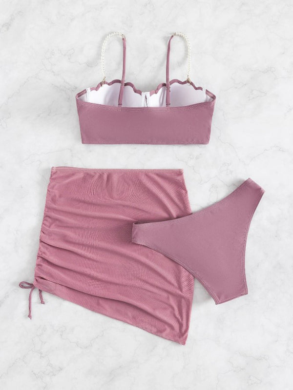 Women's solid color shell shape bikini three-piece setsTHE QUEEN RUNWAY