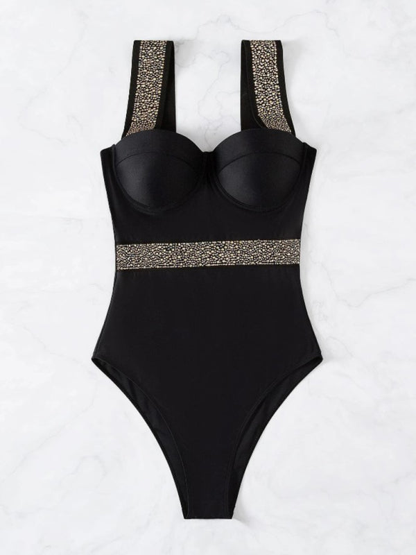 Women's rivet decor push-up one-piece swimwearTHE QUEEN RUNWAY
