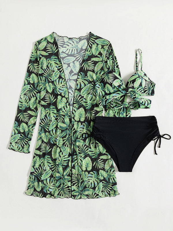 Women's tropical print bikini three-piece setsTHE QUEEN RUNWAY