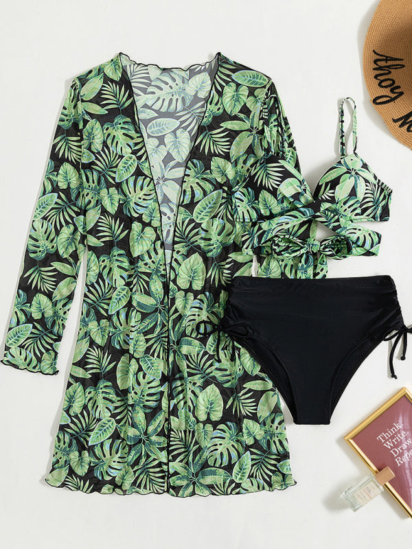 Women's tropical print bikini three-piece setsTHE QUEEN RUNWAY