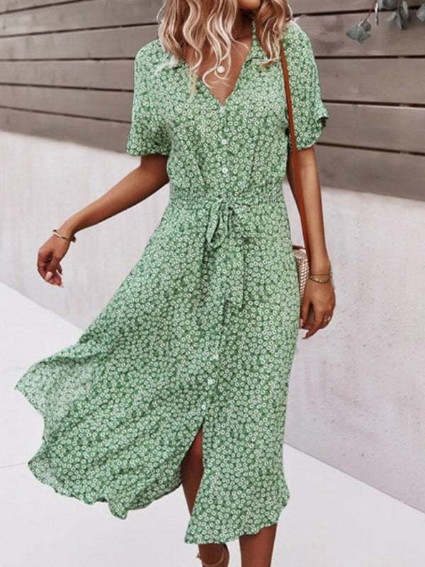 Casual resort style spring and summer large print streamer dress - THE QUEEN RUNWAY