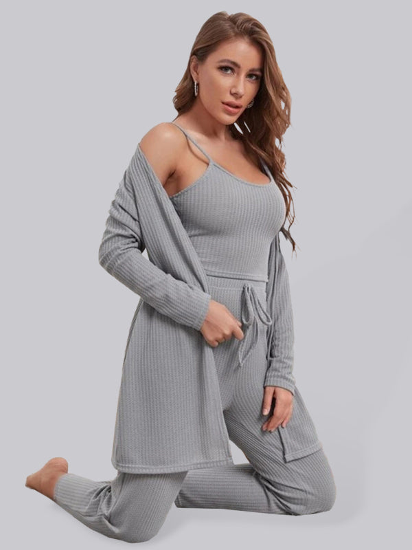 Loungewear Women's Waffle Knit Long Three-Piece SuitTHE QUEEN RUNWAY