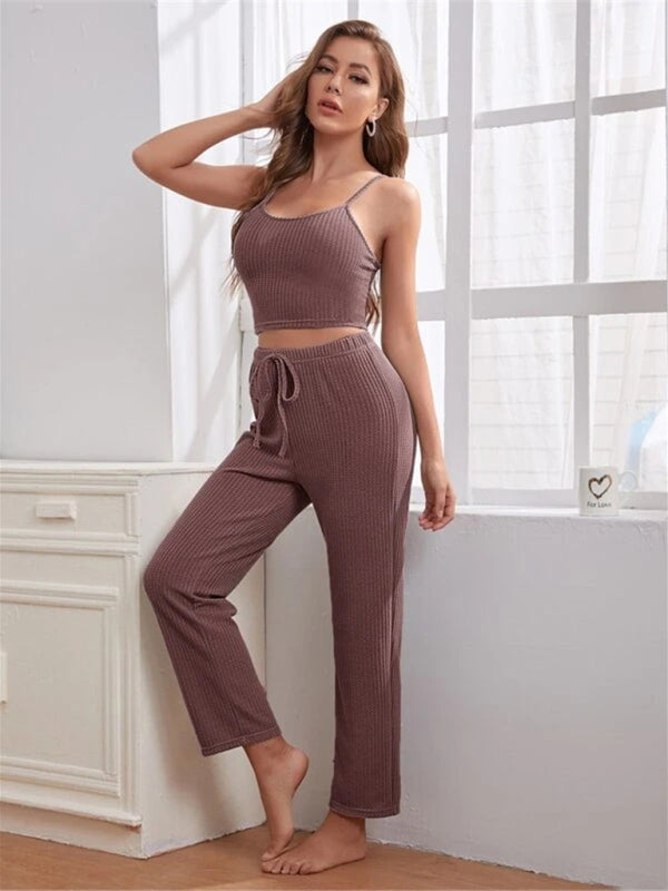 Loungewear Women's Waffle Knit Long Three-Piece SuitTHE QUEEN RUNWAY