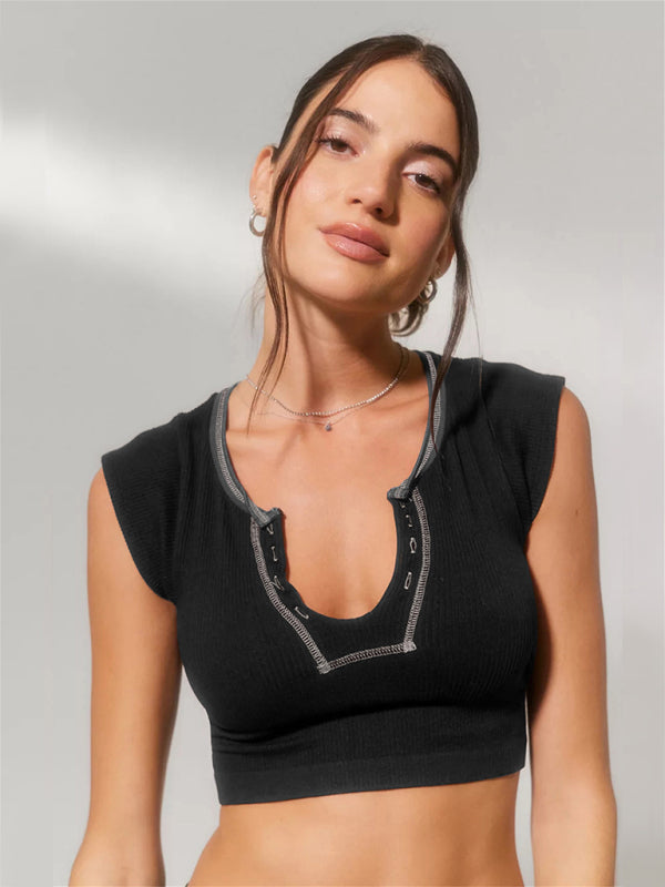 Women's V-neckline Cropped Baby Tee - THE QUEEN RUNWAY