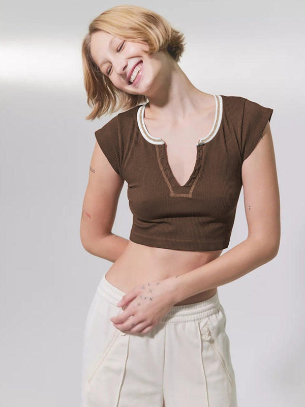 Women's V-neckline Cropped Baby Tee - THE QUEEN RUNWAY