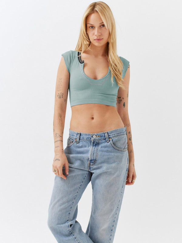Women's V-neckline Cropped Baby Tee - THE QUEEN RUNWAY