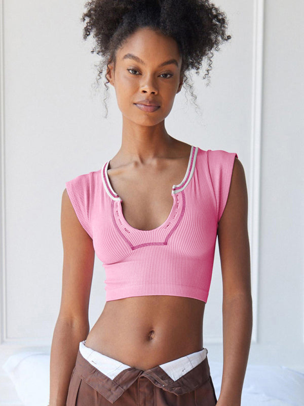 Women's V-neckline Cropped Baby Tee - THE QUEEN RUNWAY