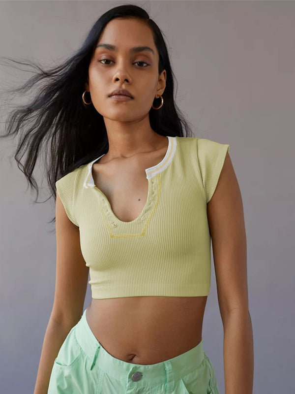 Women's V-neckline Cropped Baby Tee - THE QUEEN RUNWAY