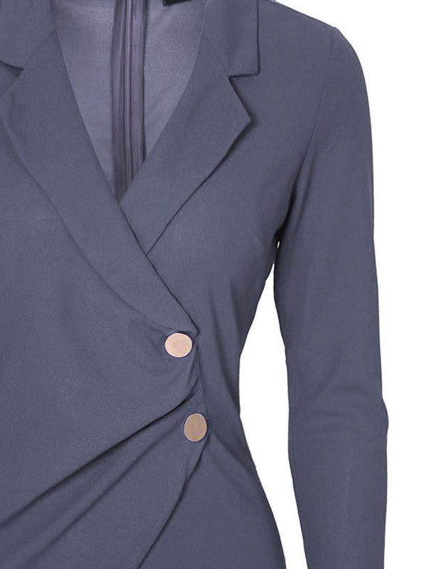 Women's Solid Color Double Breast Gold Hardware Button Suit DressTHE QUEEN RUNWAY