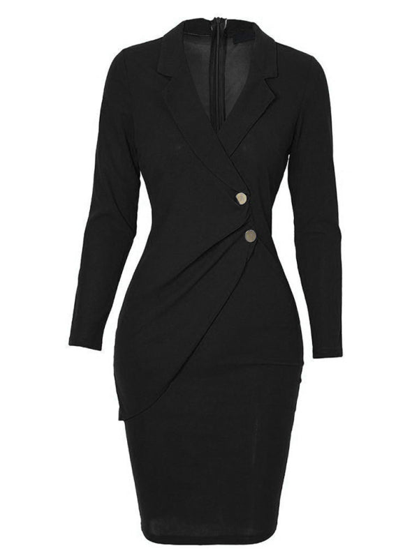 Women's Solid Color Double Breast Gold Hardware Button Suit DressTHE QUEEN RUNWAY