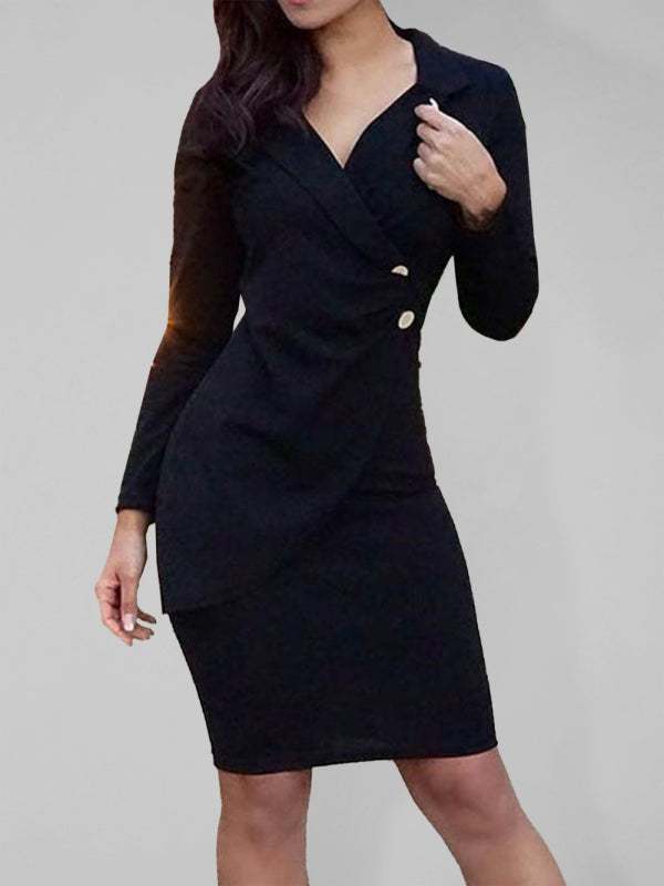 Women's Solid Color Double Breast Gold Hardware Button Suit DressTHE QUEEN RUNWAY
