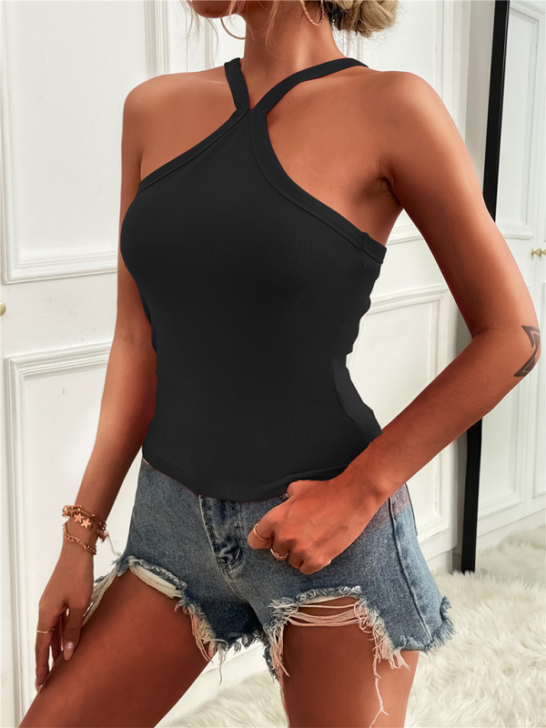 Women's Solid Color Cross Neck Tank TopTHE QUEEN RUNWAY