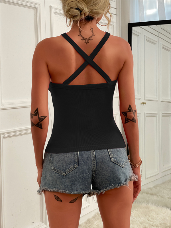 Women's Solid Color Cross Neck Tank TopTHE QUEEN RUNWAY
