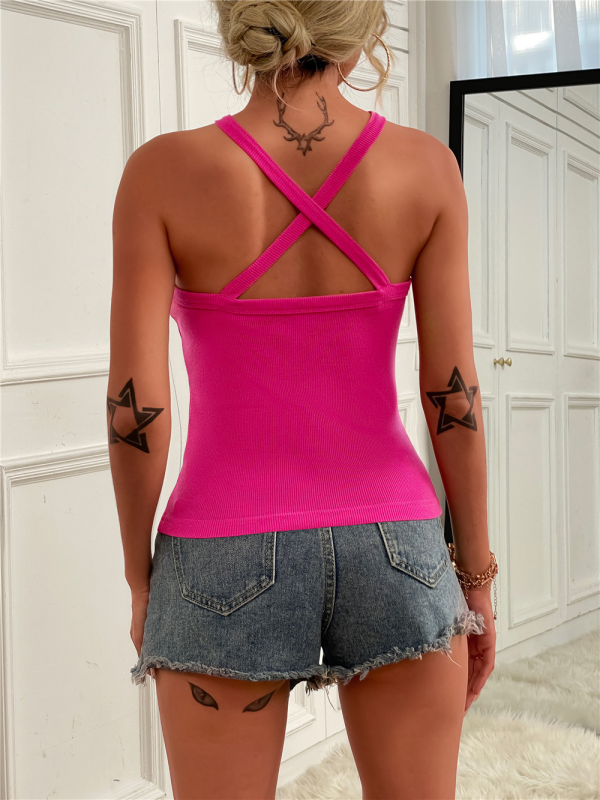 Women's Solid Color Cross Neck Tank TopTHE QUEEN RUNWAY