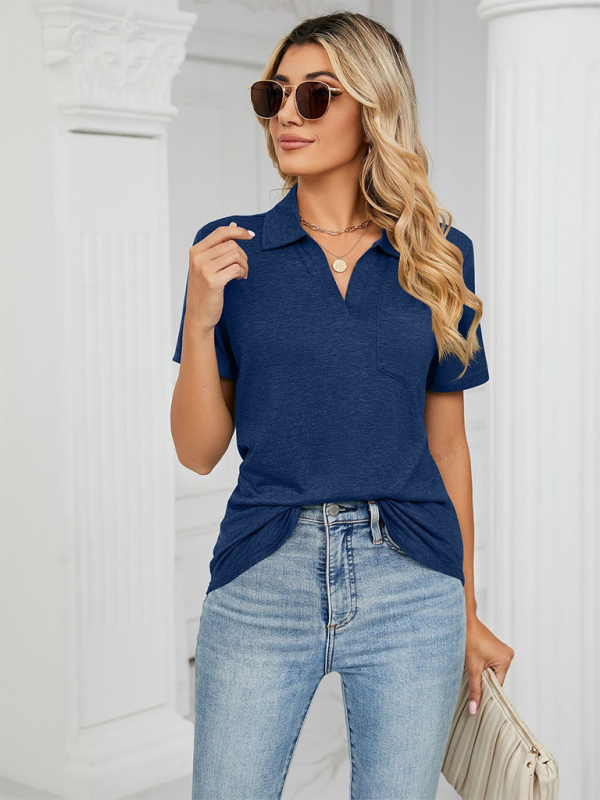Women's Solid Color Short-sleeve Polo TopTHE QUEEN RUNWAY