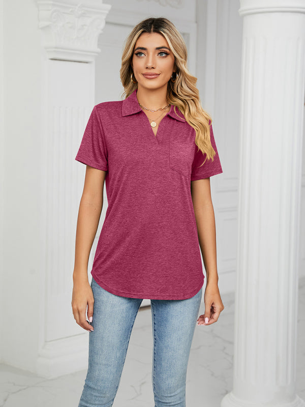 Women's Solid Color Short-sleeve Polo TopTHE QUEEN RUNWAY