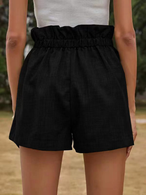 Women's Solid Color Textured Ruffled Drawstring Pull-on ShortsTHE QUEEN RUNWAY