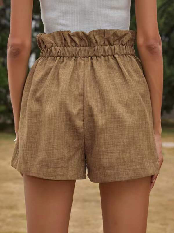 Women's Solid Color Textured Ruffled Drawstring Pull-on ShortsTHE QUEEN RUNWAY