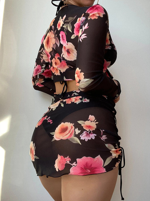Women's Two-piece Floral Print Drawstring BikiniTHE QUEEN RUNWAY