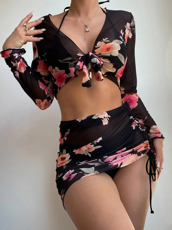 Women's Two-piece Floral Print Drawstring BikiniTHE QUEEN RUNWAY