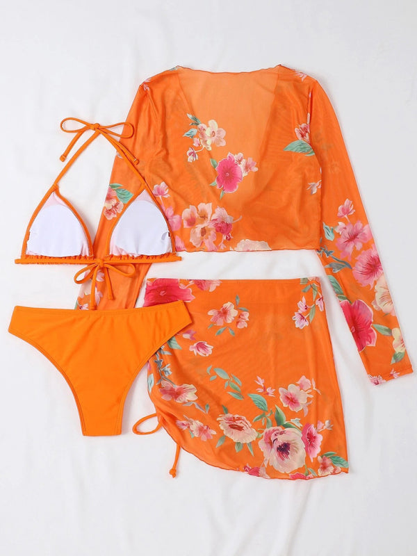 Women's Two-piece Floral Print Drawstring BikiniTHE QUEEN RUNWAY