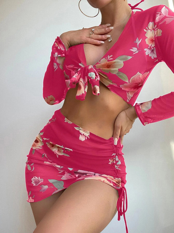 Women's Two-piece Floral Print Drawstring BikiniTHE QUEEN RUNWAY