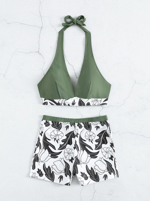 Women's Printed Bikini Top And High-waist Bottoms Shorts SetTHE QUEEN RUNWAY