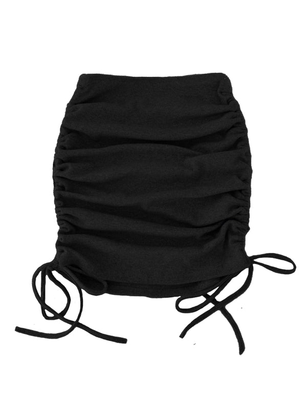 Women's Solid Color Ruched Drawstring Mini SkirtTHE QUEEN RUNWAY